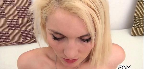  First hard fuck for blonde cutie with cum on belly